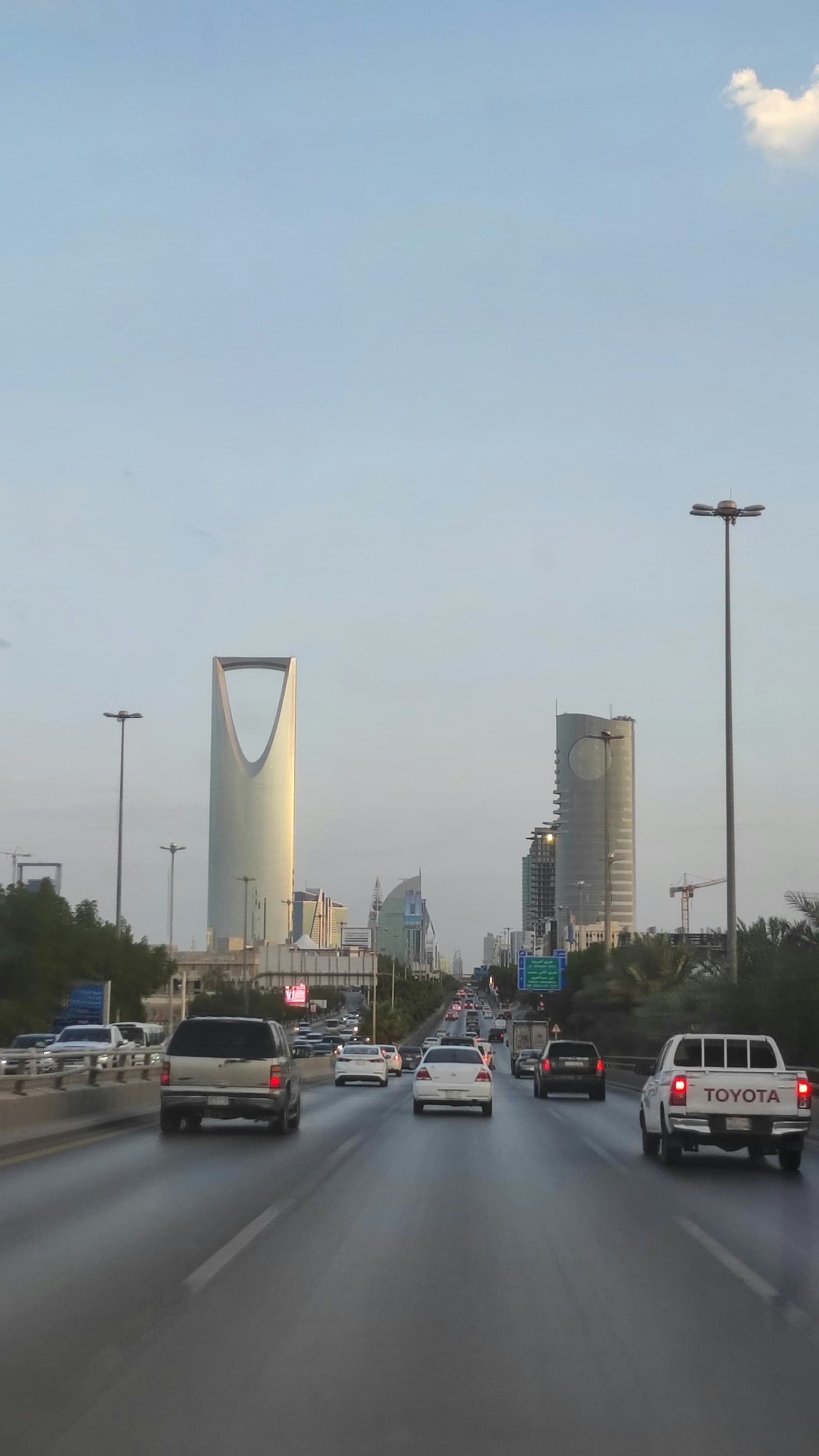 Approach into Riyadh with Kingdom Centre on the skyline